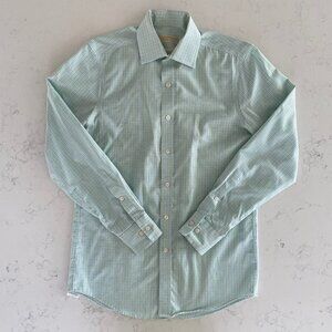 Michael Kors LS Non Iron Button Down Cotton Check Shirt Wht Blue Grn Sz 14.5